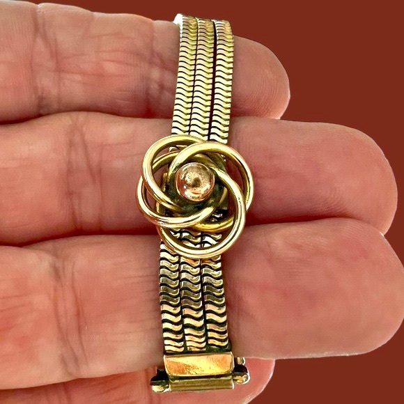 Vintage Sweetheart Expansion Bracelet by Carl-Art Gold Tone Stretch Band &Chains - Picture 7 of 17